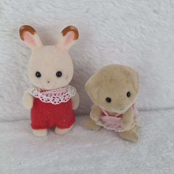 Epoch Other - Vintage Calico Critters Rabbit & Puppy Baby Figures Flocked Miniature Lot of 2